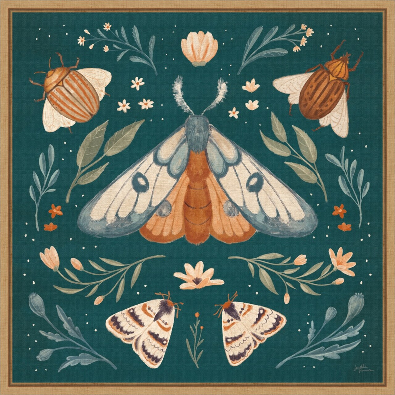 Winged Study II (Butterfly) by Janelle Penner 16-in. W x 16-in. H. Canvas Wall Art Print Framed in Natural